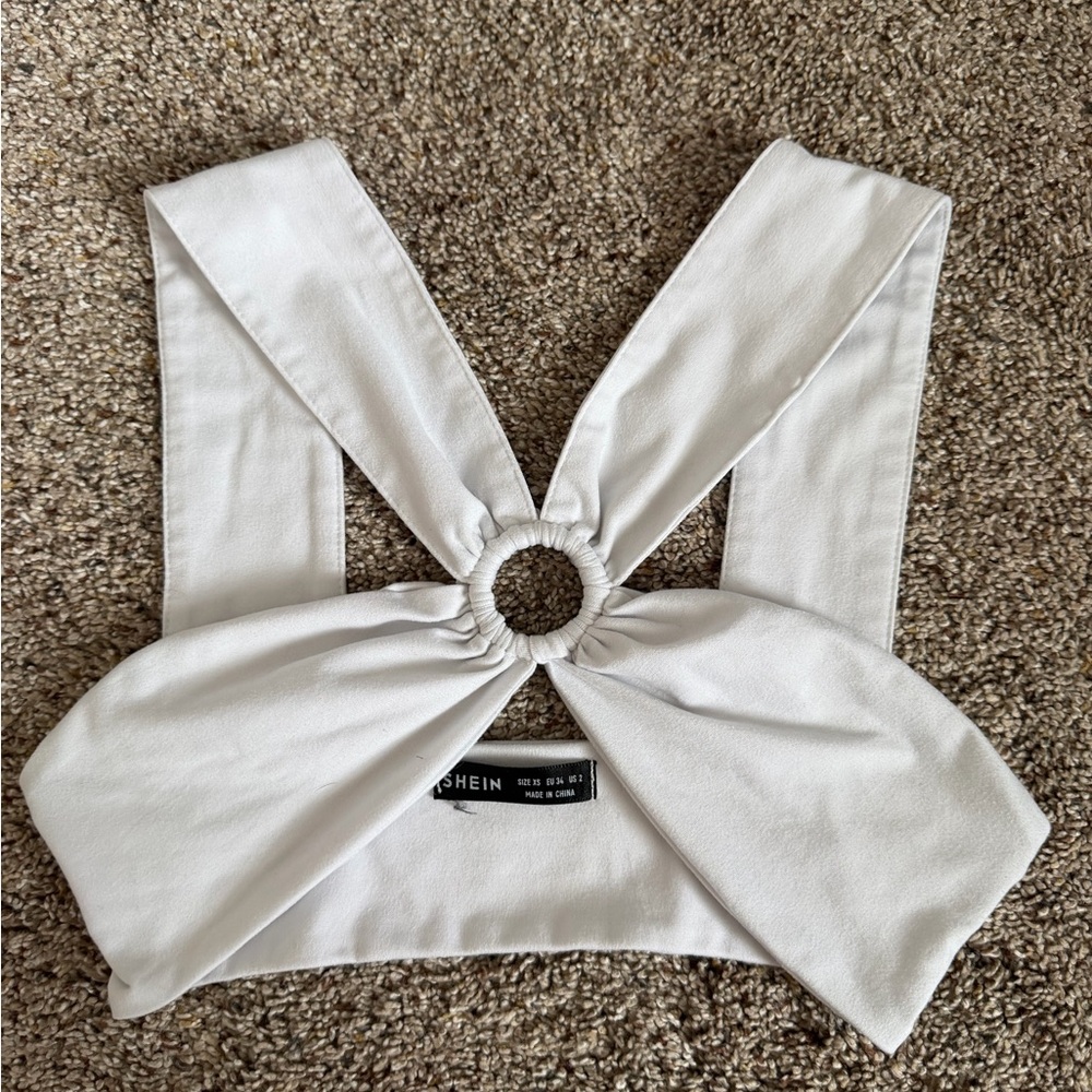 SHEIN White Bow Detail Crop Top